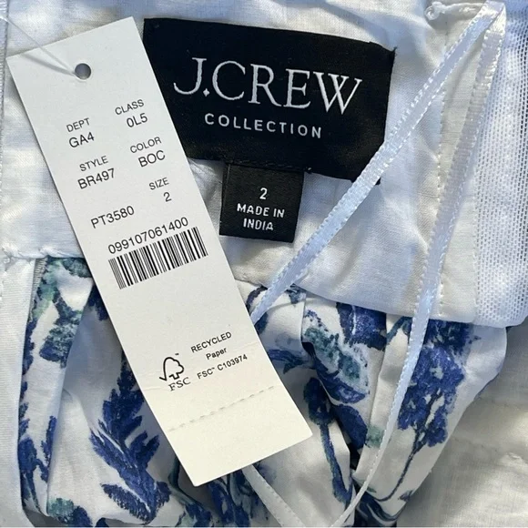 J. Crew Collection Strapless Bow Back Maxi Dress Meadow Print Blue Floral Size 2